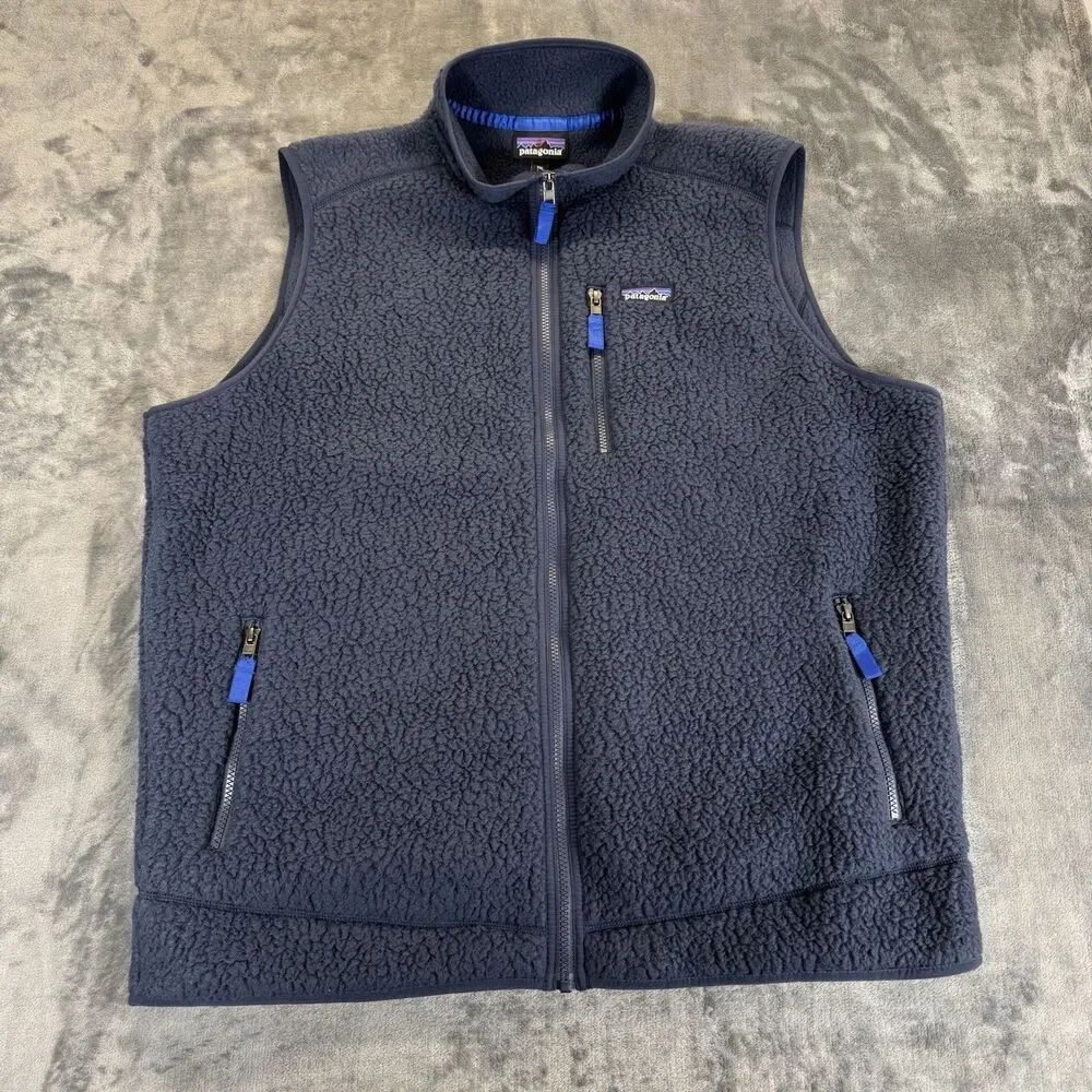 Patagonia Sz XXL Retro Pile Vest Navy Blue Mens Full Zip Gilet